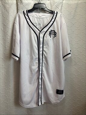 Men's White Baseball Jersey with Black Trim and RR Logo